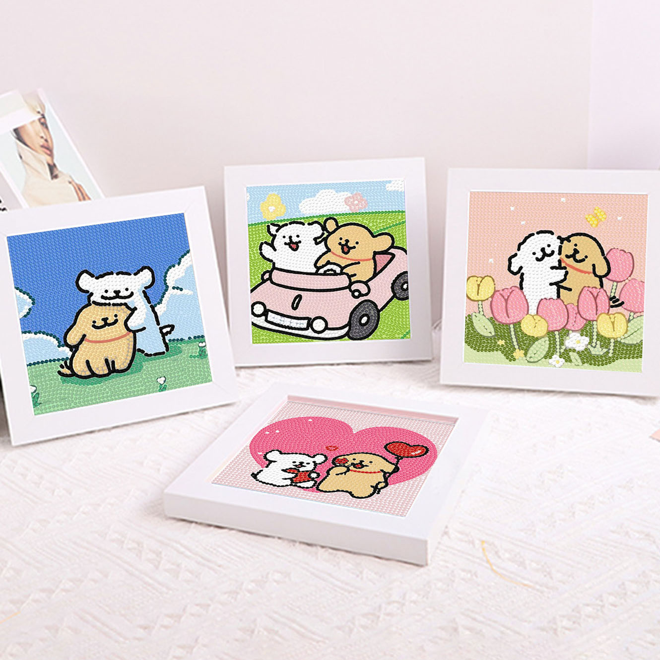Embroidery Frame - Cartoon Line Puppy Crystal Diamond Frame