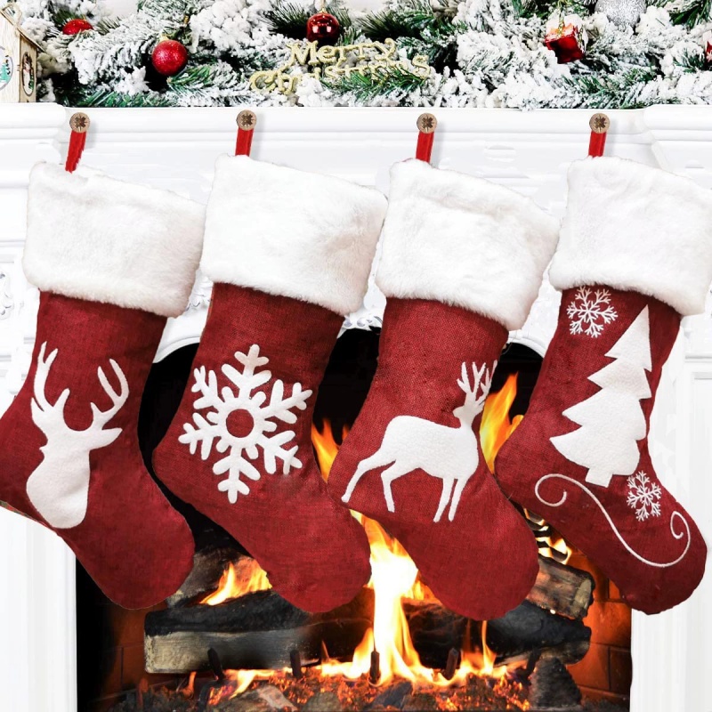 Red Santa Stocking Elk Snowfla - огляд і ціна Embroidery Xmas Stocking