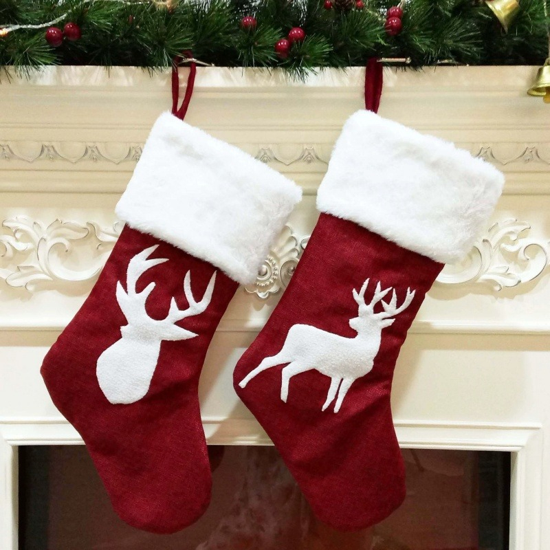 Red Santa Stocking Elk Snowfla - огляд і ціна Embroidery Xmas Stocking