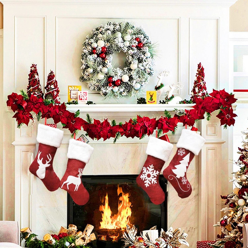 Red Santa Stocking Elk Snowfla - огляд і ціна Embroidery Xmas Stocking