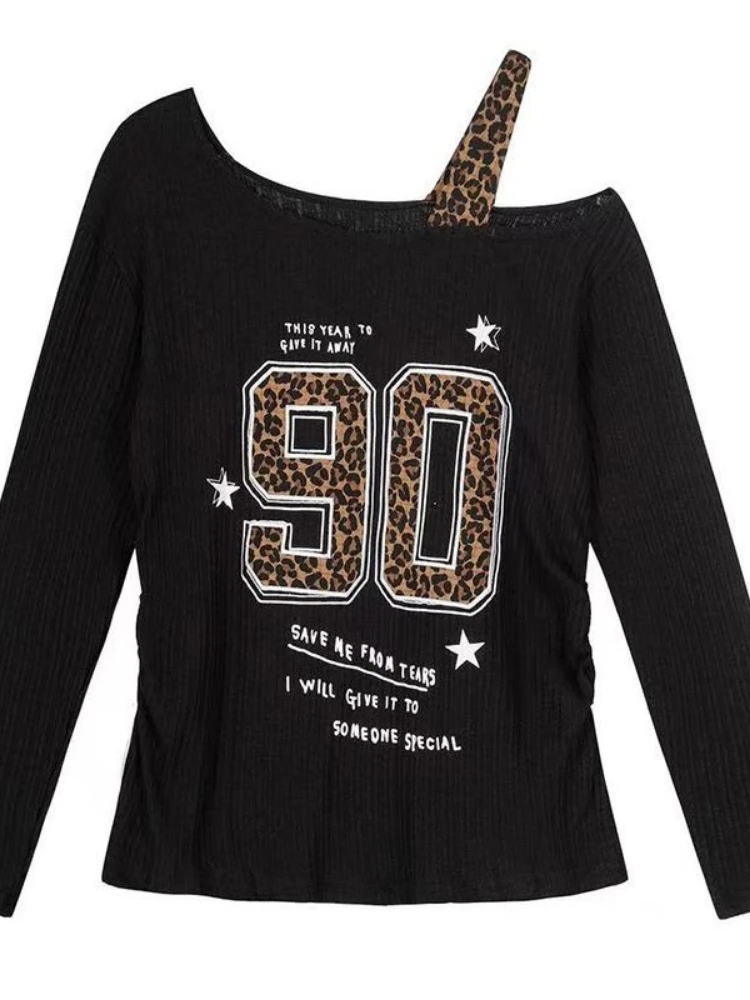Y2K Patchwork Leopard Print T- - огляд і ціна Embroidery Tshirt